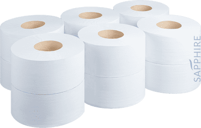 Sapphire Mini Jumbo Toilet Tissue, 150m, 76mm Core,  2 Ply White, Pack of 12