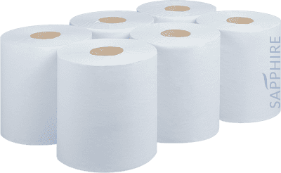 Sapphire White Centrefeed Rolls, 300m, 1 ply, Pack of 6 of 750 Sheets