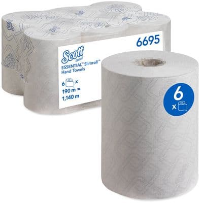 Scott 6695 Essential Hand Towels - Rolled Paper Towels - 6 x 190m White