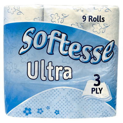 Softesse Ultra White 3 Ply Toilet Tissue, Pack of 9 x5 (45 Rolls)