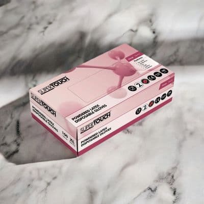 Supertouch Disposable Latex Powdered Gloves Box of 100.  Available in Small, Medium, Large and XL