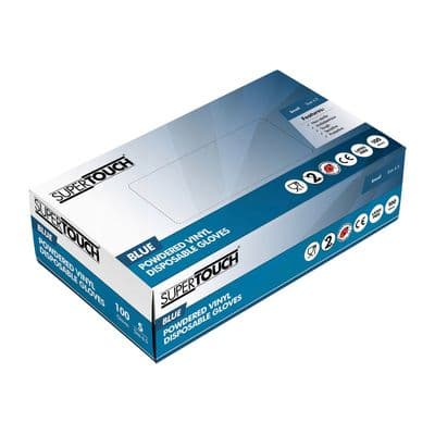 Supertouch Disposable Vinyl Powdered Blue Gloves Box of 100