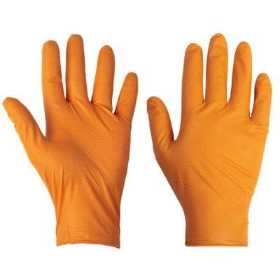 Supertouch Orange Nitrile Diamond Grip Gloves, Box of 100, Available in Medium, Large & XL