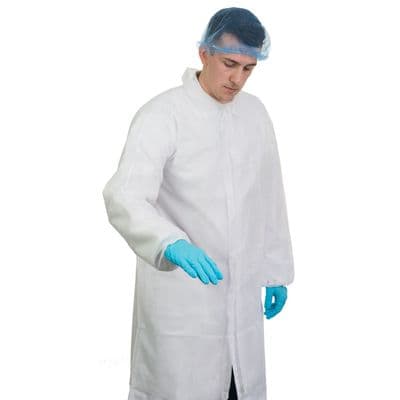 Visitors Coat With Velcro Non-Woven With Elasticated Cuff White