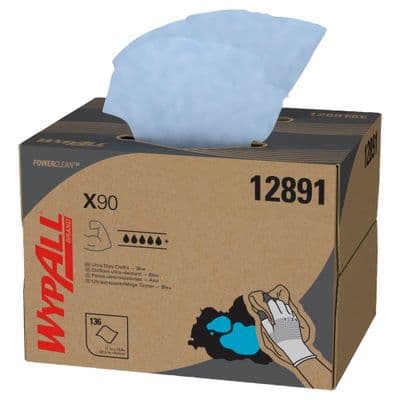 Wypall 12891. X90 Power Clean Cloths.1 BRAG Box Contains 136 blue, 2-ply cloths.