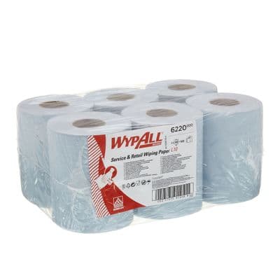 WypAll  6220 L10 Service & Retail Wiping Paper - 1 Ply Centrefeed Blue Roll - Pack of 6  Rolls