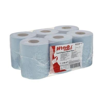 WypAll  6223 L10 Food & Hygiene Wiping Paper - 1 Ply Dry Cleaning Wipes - 6 Blue Centrefeed Rolls