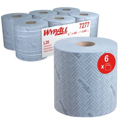 WypAll 7277, L20 Cleaning and Maintenance Blue Wiping Paper, 2 Ply Blue Centrefeed Rolls