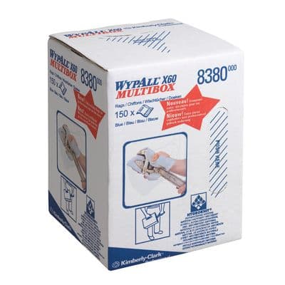 WypAll  8380  X60 Cloths  Centrefeed Roll x 150 Blue, 1 ply