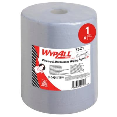 WypAll L20 Cleaning and Maintenance Wiping Paper 7301, Extra Wide, 1 Blue Wiper Roll x 500 Paper Wip