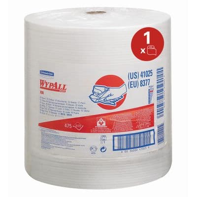 WypAll X80 Cloths 8377 Reusable Cleaning Cloths, 1 Large Wiper Roll x475 White Absorbent Cloths
