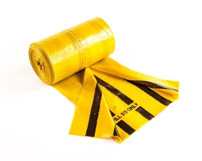 Yellow Tiger Stripe Clinical Waste Bag, 380x740x915mm, 80L, 15kg CHSA, Box of 200