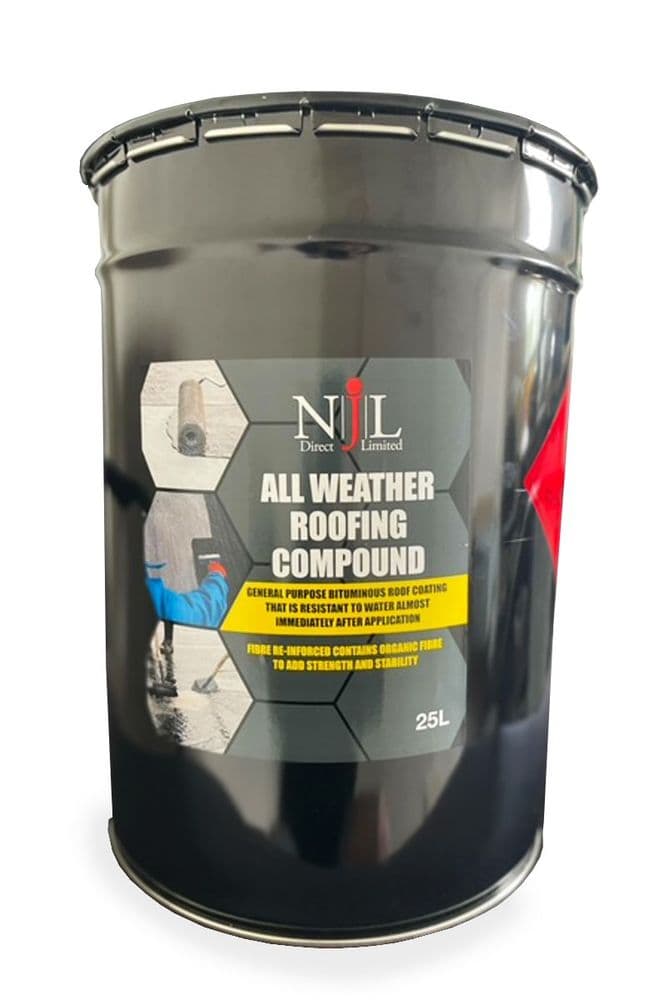 Bitumen All Weather Roof Compound, Waterproof Sealing for Flat Roofs, NJL Direct 25L