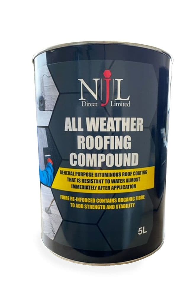 Bitumen All Weather Roof Compound, Waterproof Sealing for Flat Roofs, NJL Direct 5L