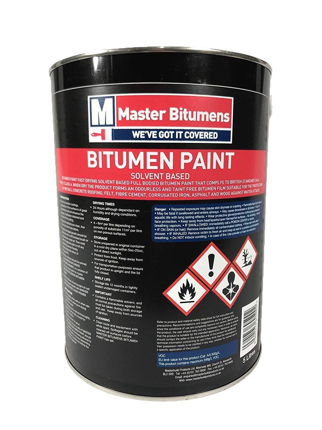 Bituminous Enamel Black Bitumen Paint Concrete Steel Iron Waterproof Coating 5L Master ...