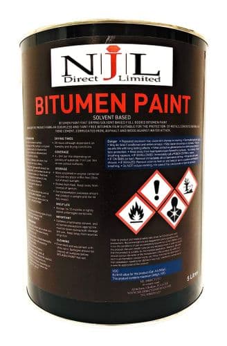 Black Bitumen Paint Waterproof Coating Concrete, Steel, Iron 5L Njl Direct
