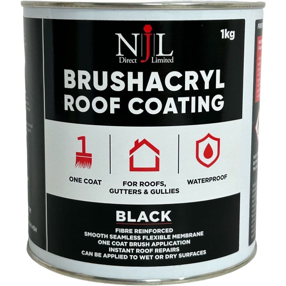 Brushacryl Acrylic Roof Coating, One Coat Instant Repair, NJL Direct (Black) 1kg