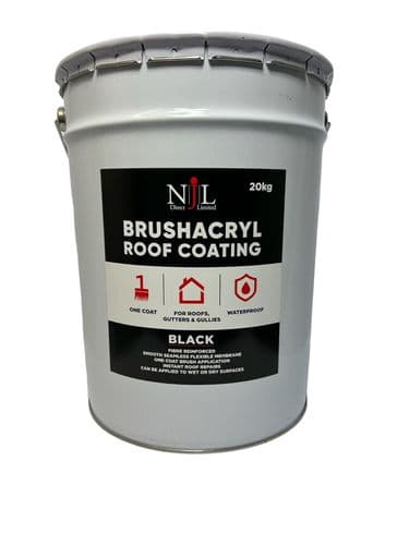 Brushacryl Acrylic Roof Coating, One Coat Instant Repair, NJL Direct (Black) 20kg