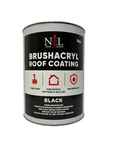 Brushacryl Acrylic Roof Coating, One Coat Instant Repair, NJL Direct (Black) 5kg