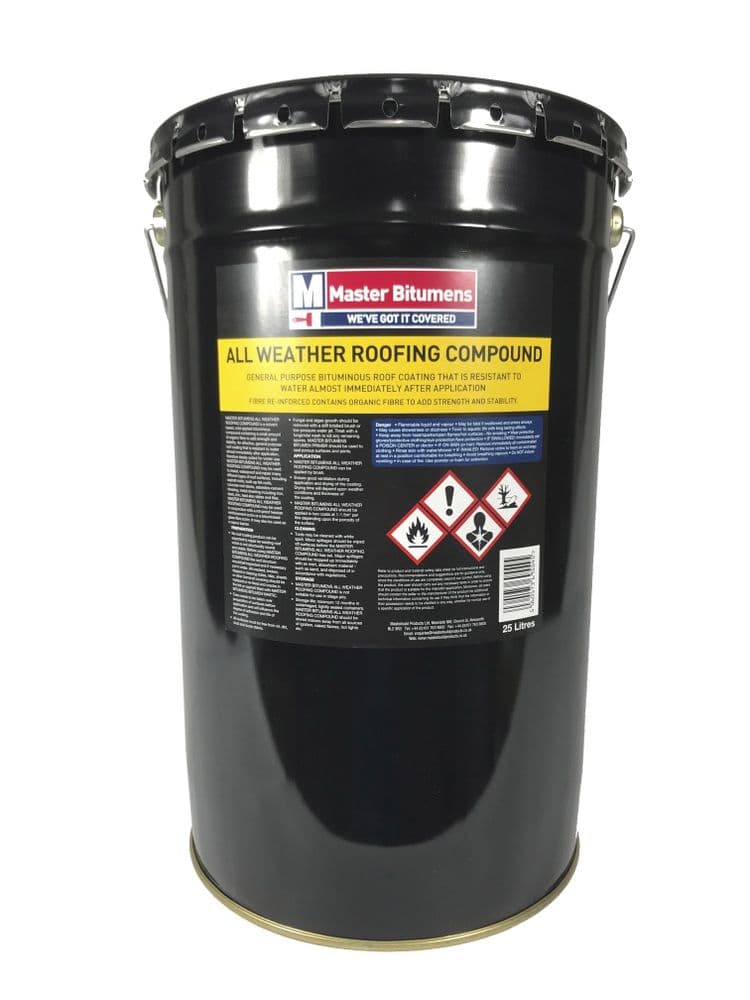 Master Bitumens All Weather Roof Compound, Waterproof Sealing for Flat Roofs 25L