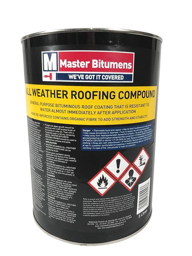 Master Bitumens All Weather Roof Compound, Waterproof Sealing for Flat Roofs 5L