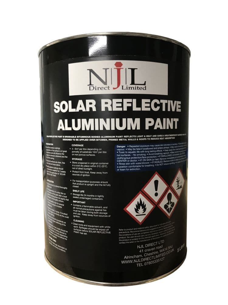 Solar Reflective Aluminium Paint, Protect Felt Metal, NJL Direct 5L