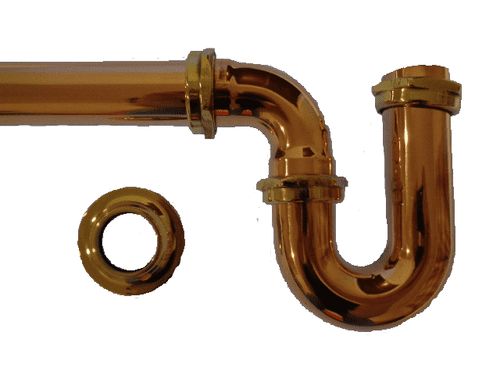 Traditional 1 1/4" (35mm) Basin P Trap kit polished copper, made in UK