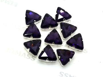 Amethyst Triangle, EIMASS® 3511 Sew or Glue on Glass Crystals in Silver Casings