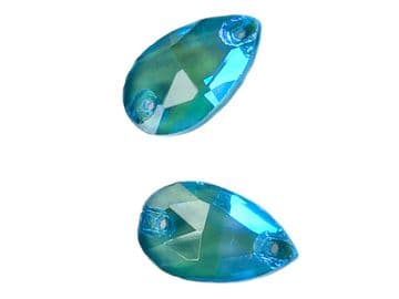 Aquamarine AB Teardrop, EIMASS® 3533 Sew on Glue on Cut Glass Flat Back Crystals