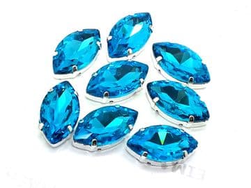 Aquamarine Navette Horse Eye, EIMASS® 3511 Sew or Glue on Single Stone Setting Crystals