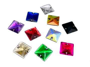 Assorted Colours Pack Square Shape, EIMASS® Resin Sew on Glue on Crystals