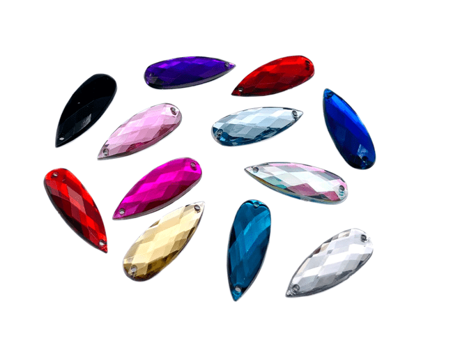 Assorted Colours Teardrop Raindrop, EIMASS® Acrylic Flat Back Sew Or Glue On Rhinestones