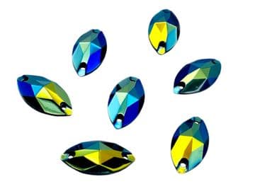 Black AB Navette Horse Eye, EIMASS Resin Crystals, Sew or Glue on Flat Back Rhinestones