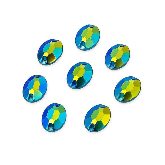 Black AB Oval Shape, EIMASS Resin Crystals, Sew or Glue on Flat Back Rhinestones