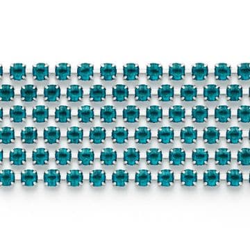 Blue Zircon in Silver Chain, EIMASS® Grade A World Class Rhinestone Cup Chain Trimming Wholesale