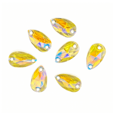 Citrine AB Teardrop, EIMASS Resin Crystals, Sew or Glue on Flat Back Rhinestones