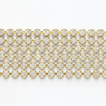 Clear Crystal in Gold Chain, EIMASS® Grade A World Class Rhinestone Cup Chain Trimming