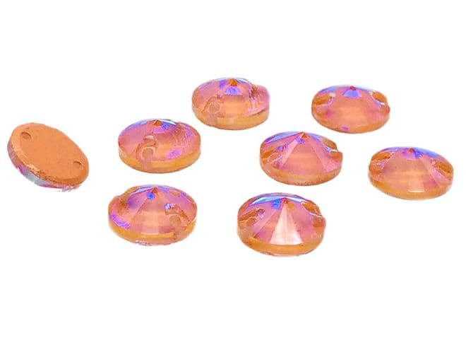 Coral AB Neon Round Rivoli, EIMASS® 8868 Exquisite Range Sew or Glue on Flat Back Crystals