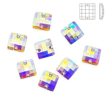 Crystal AB Chessboard style Square, EIMASS Resin Crystals, Sew or Glue on Flat Back Rhinestones