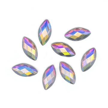 Crystal AB,  EIMASS® Acrylic Navette  Horse Eye Shaped Glue on Rhinestones