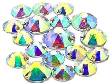 Crystal AB, EIMASS® Resin Round Sew Or Glue On Crystals, Flat Back Rhinestones