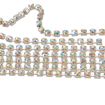 Crystal AB in Silver Chain, EIMASS® Grade A World Class Rhinestone Cup Chain Trimming