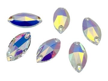 Crystal AB Navette Unfoiled - EIMASS® Exquisite Range Sew or Glue on Flat Back Horse Eye Crystals