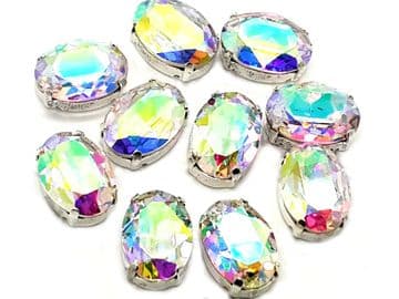 Crystal AB Oval, EIMASS® 3511 Sew or Glue on Single Stone Setting Crystals
