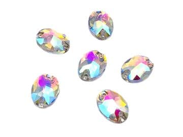 Crystal AB Oval, EIMASS® 3533 Sew on Glue on Cut Glass Flat Back Crystals
