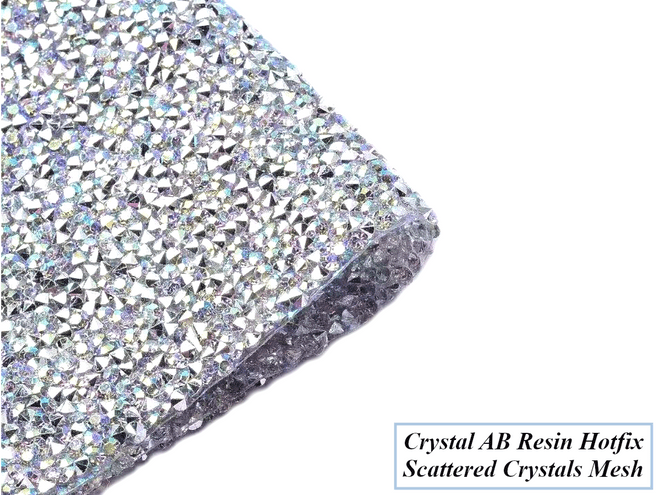 Crystal AB Scattered Crystals Hot Fix Rhinestone Mesh (22x38cm), EIMASS® Resin Crystal Mesh