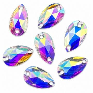 Crystal AB Teardrop, EIMASS Resin Crystals, Sew or Glue on Flat Back Rhinestones