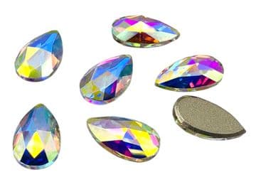 Crystal AB Teardrop (No holes), EIMASS® 8869 Exquisite Range Glue on Flat Back Crystals