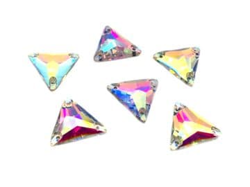 Crystal AB Triangle, EIMASS® 3533 Sew on Glue on Cut Glass Flat Back Crystals