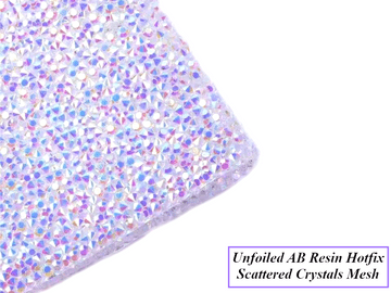 Crystal AB Unfoiled Scattered Crystals Hot Fix Rhinestone Mesh (22x38cm), EIMASS® Resin Crystal Mesh